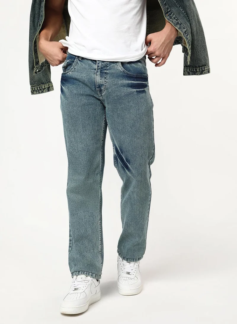 أوربانو فاشن Urbano Fashion Men's Ice Blue Regular Fit Heavy Washed Denim Jeans Stretchable